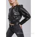 Trendy Clothing Ladies V Neck PU Leather Jacket